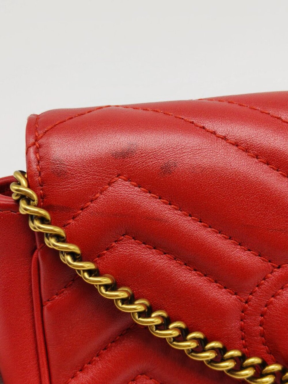 Gucci GG Marmont Super Mini Red Matelassé Chain Shoulder Bag - Picture 12 of 16